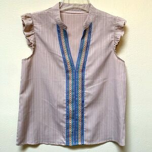 Ruffle Trim Notched Neckline Blouse